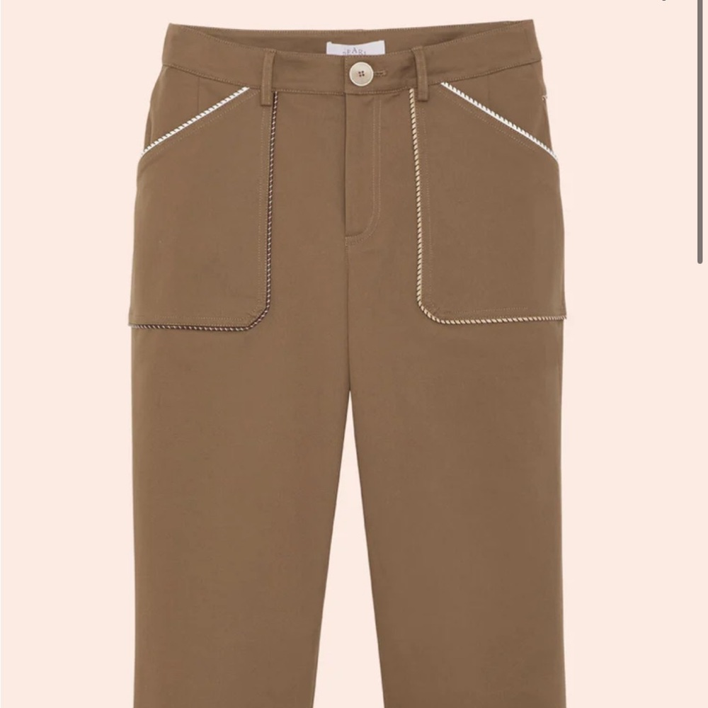 Pearl by Lela Rose cotton twill leather trim pant